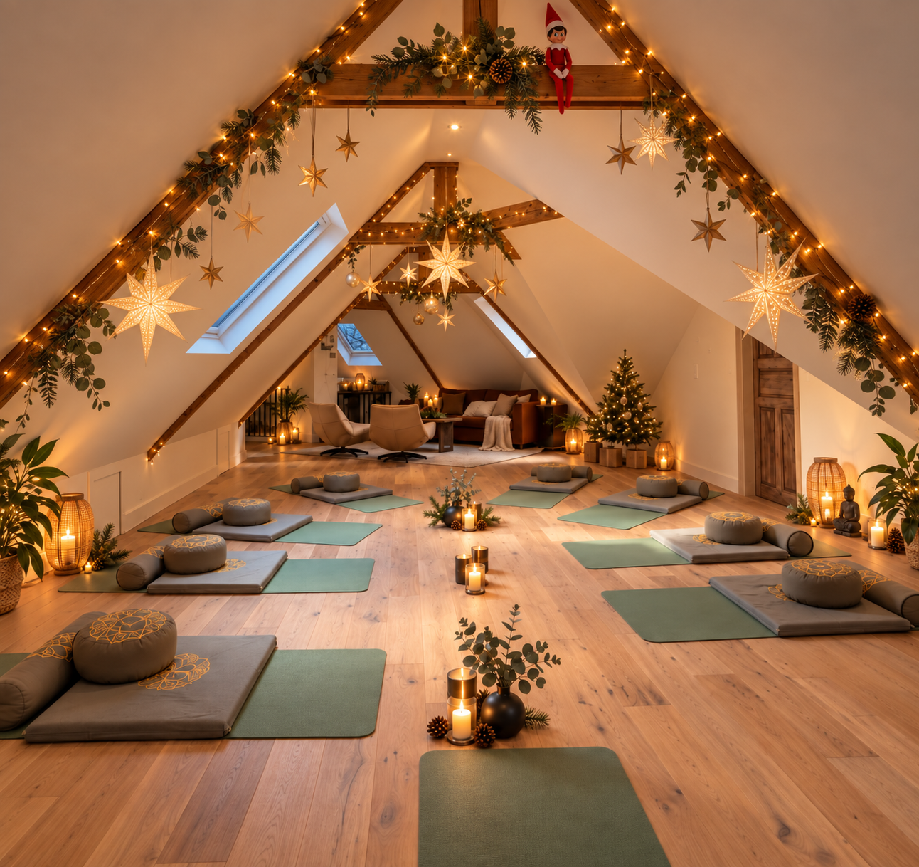 De sfeervol in kerstsfeer ingerichte ruimte van BalanSanté